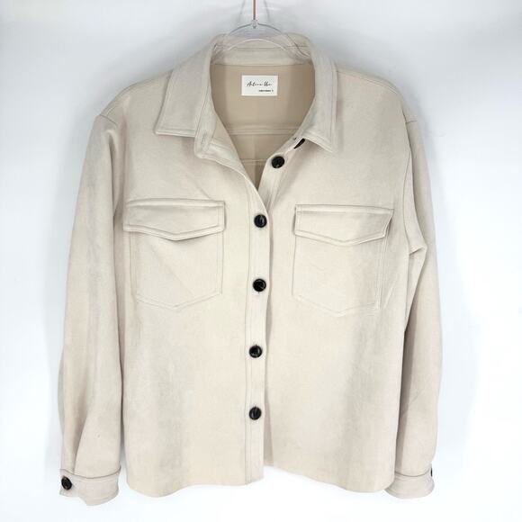Active USA Sueded Polyester Shacket Cream Size Large - Picture 1 of 7